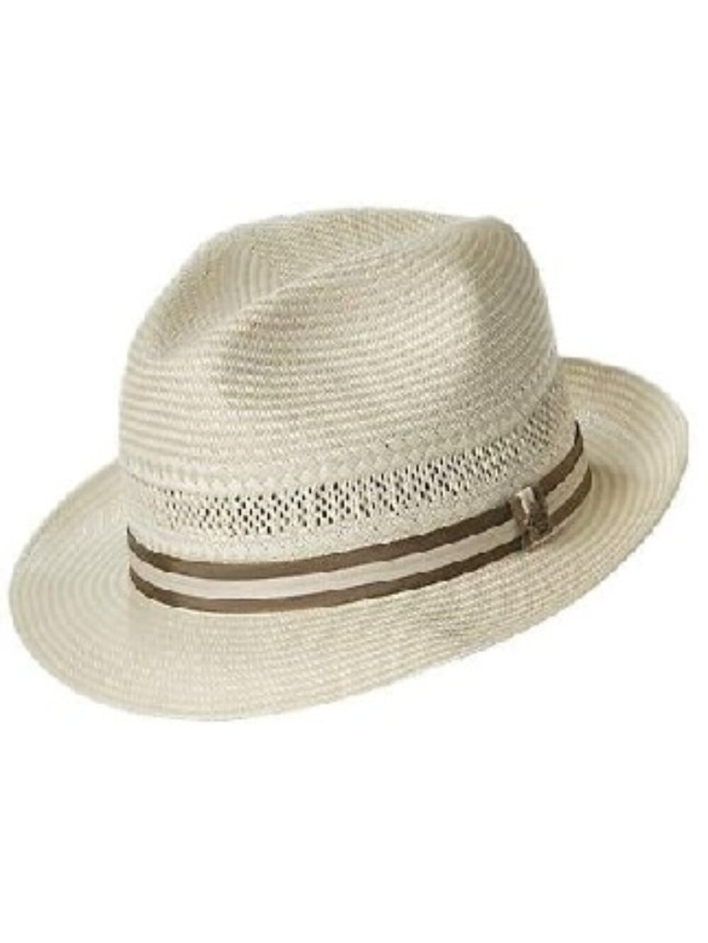 Biltmore Abby Road Shantung Straw Fedora Hat Tan/Ivory Medium Vented USA
